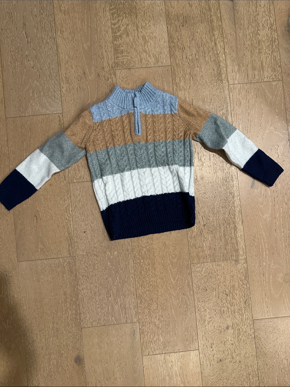 Gymboree Striped Cable-Knit Half-Zip Sweater in Blue, Tan, Gray & White